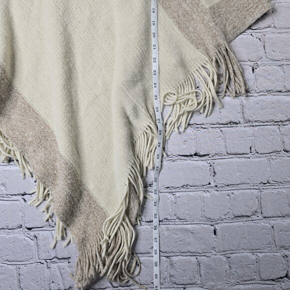Anthropologie Pont Neuf Cream Metallic Pink Fringe Cowl Neck Knit Poncho - Picture 6 of 7